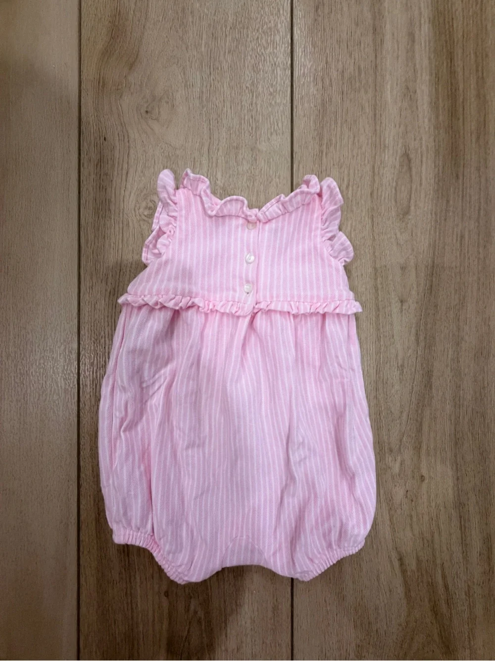 Ralph Lauren Light Pink Striped Baby Bubble Romper